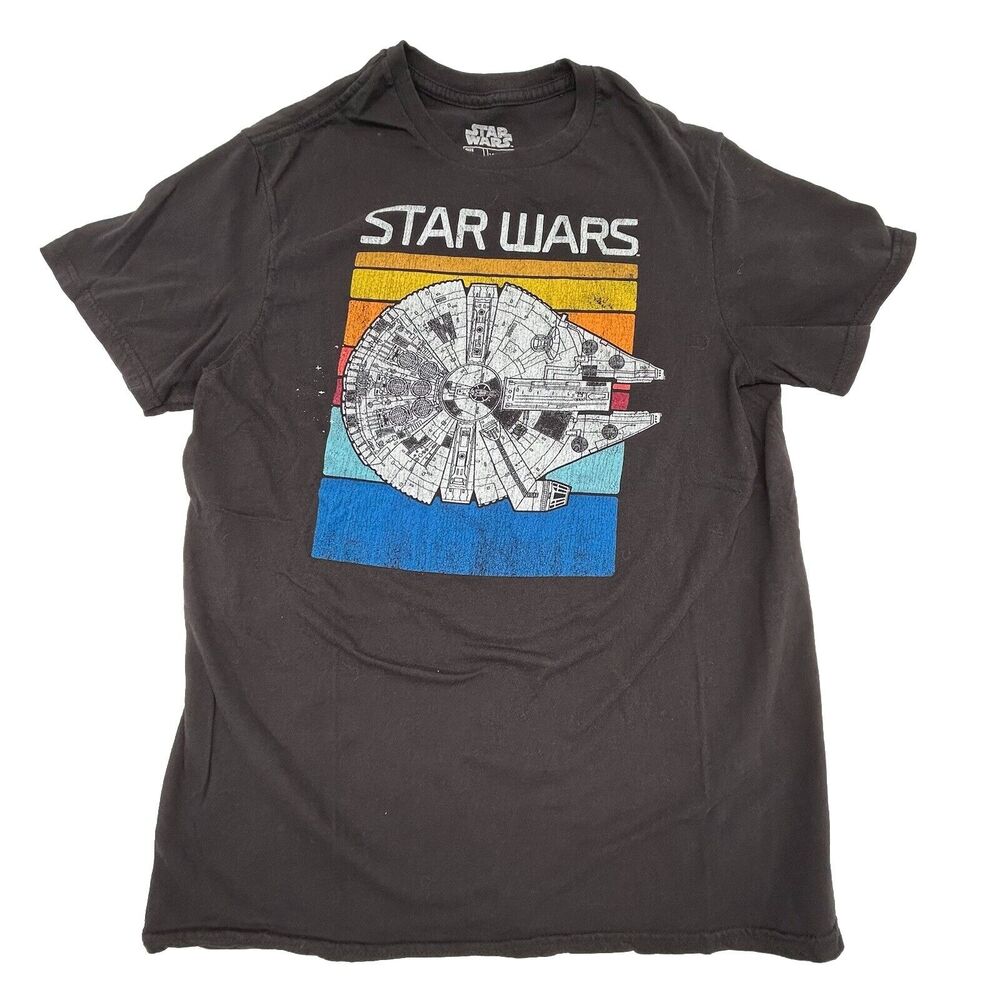 Star Wars Millenium Falcon T Shirt Men's M Black Retro Tee‎